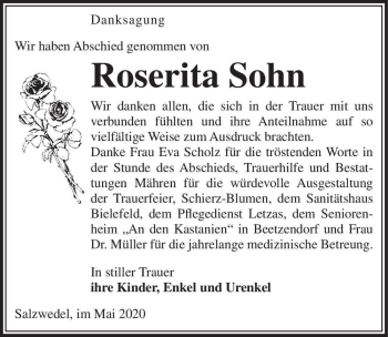 Traueranzeige von Roserita Sohn  von Magdeburger Volksstimme