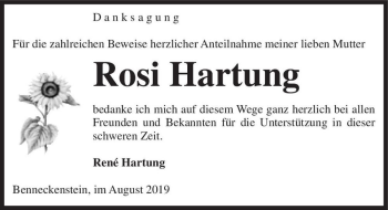 Traueranzeige von Rosi Hartung  von Magdeburger Volksstimme