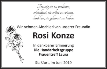 Traueranzeige von Rosi Konze  von Magdeburger Volksstimme