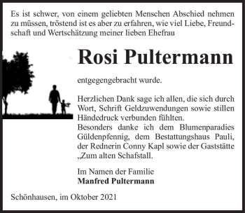 Traueranzeige von Rosi Pultermann  von Magdeburger Volksstimme