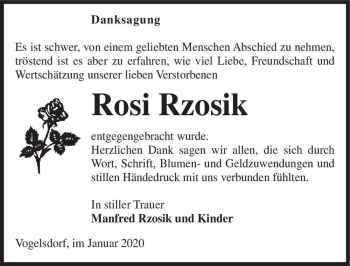 Traueranzeige von Rosi Rzosik  von Magdeburger Volksstimme