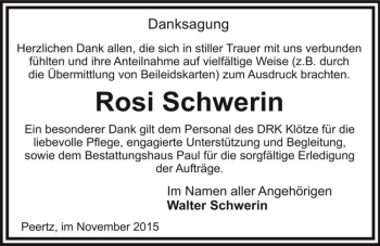 Traueranzeige von Rosi Schwerin  von Magdeburger Volksstimme