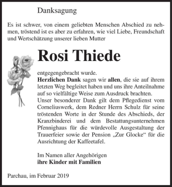Traueranzeige von Rosi Thiede  von Magdeburger Volksstimme