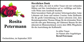 Traueranzeige von Rosita Petermann  von Magdeburger Volksstimme