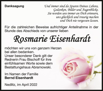Traueranzeige von Rosmarie Eisenhardt  von Magdeburger Volksstimme
