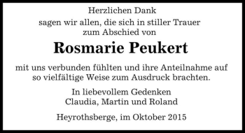 Traueranzeige von Rosmarie Peukert  von Magdeburger Volksstimme