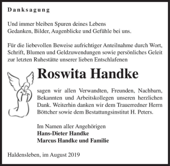 Traueranzeige von Roswita Handke  von Magdeburger Volksstimme