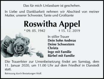Traueranzeige von Roswitha Appel  von Magdeburger Volksstimme