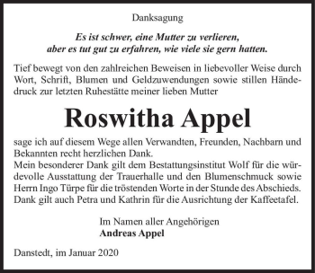 Traueranzeige von Roswitha Appel  von Magdeburger Volksstimme