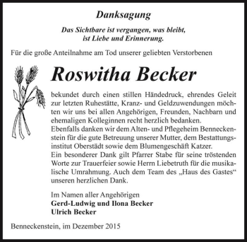 Traueranzeige von Roswitha Becker  von Magdeburger Volksstimme
