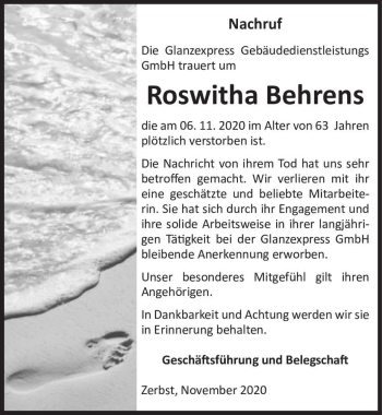 Traueranzeige von Roswitha Behrens  von Magdeburger Volksstimme