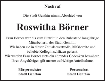 Traueranzeige von Roswitha Börner  von Magdeburger Volksstimme
