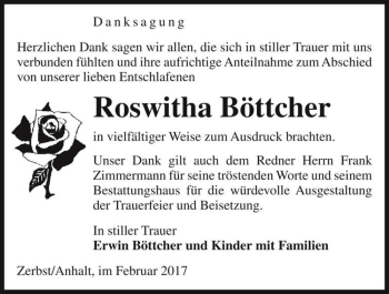 Traueranzeige von Roswitha Böttcher  von Magdeburger Volksstimme