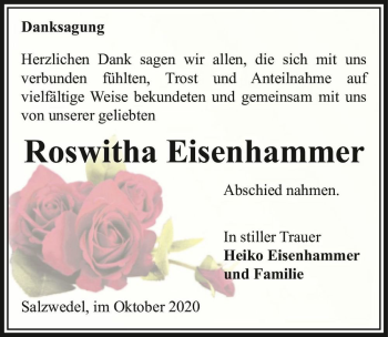 Traueranzeige von Roswitha Eisenhammer  von Magdeburger Volksstimme