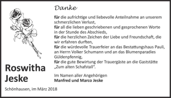 Traueranzeige von Roswitha Jeske  von Magdeburger Volksstimme