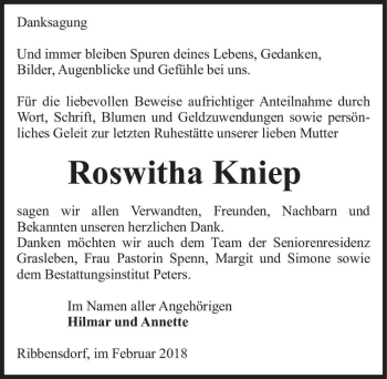 Traueranzeige von Roswitha Kniep  von Magdeburger Volksstimme