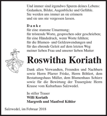 Traueranzeige von Roswitha Koriath  von Magdeburger Volksstimme