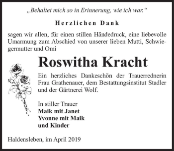 Traueranzeige von Roswitha Kracht  von Magdeburger Volksstimme