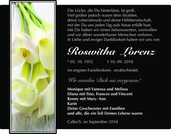 Traueranzeige von Roswitha Lorenz  von Magdeburger Volksstimme
