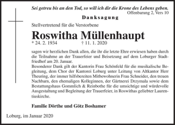 Traueranzeige von Roswitha Müllenhaupt  von Magdeburger Volksstimme