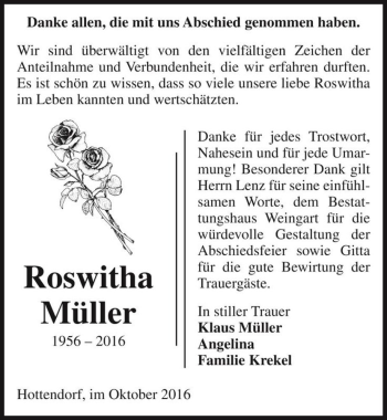 Traueranzeige von Roswitha Müller  von Magdeburger Volksstimme