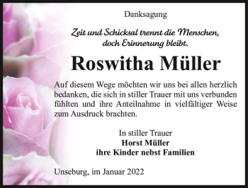 Traueranzeige von Roswitha Müller  von Magdeburger Volksstimme
