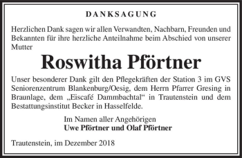 Traueranzeige von Roswitha Pförtner  von Magdeburger Volksstimme