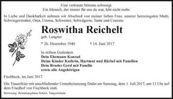 Traueranzeige von Roswitha Reichelt (geb. Langner)  von Magdeburger Volksstimme