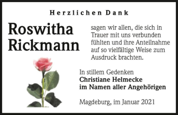 Traueranzeige von Roswitha Rickmann  von Magdeburger Volksstimme