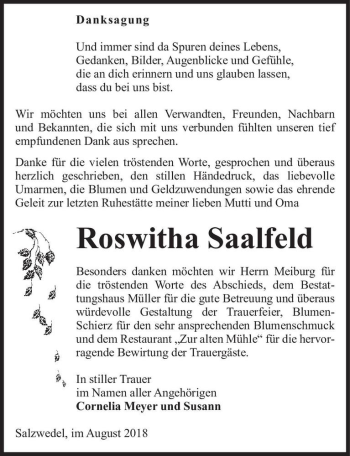 Traueranzeige von Roswitha Saalfeld  von Magdeburger Volksstimme