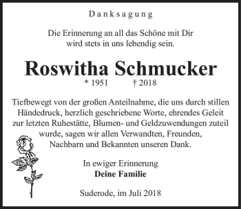 Traueranzeige von Roswitha Schmucker  von Magdeburger Volksstimme
