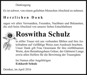 Traueranzeige von Roswitha Schulz  von Magdeburger Volksstimme