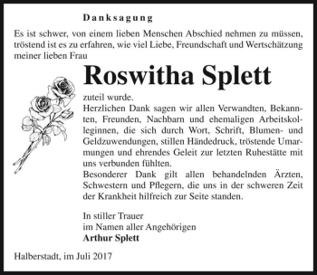 Traueranzeige von Roswitha Splett  von Magdeburger Volksstimme