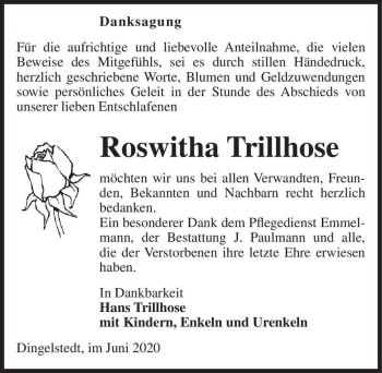 Traueranzeige von Roswitha Trillhose  von Magdeburger Volksstimme