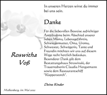 Traueranzeige von Roswitha Voß  von Magdeburger Volksstimme