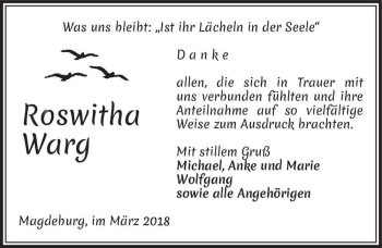 Traueranzeige von Roswitha Warg  von Magdeburger Volksstimme