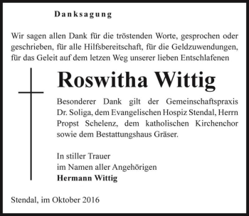 Traueranzeige von Roswitha Wittig  von Magdeburger Volksstimme