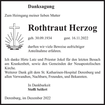 Traueranzeige von Rothtraut Herzog  von Magdeburger Volksstimme