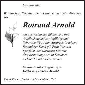 Traueranzeige von Rotraud Arnold  von Magdeburger Volksstimme