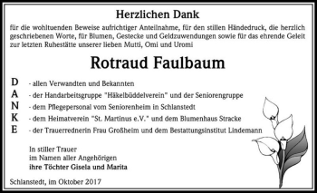 Traueranzeige von Rotraud Faulbaum  von Magdeburger Volksstimme
