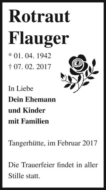 Traueranzeige von Rotraut Flauger  von Magdeburger Volksstimme