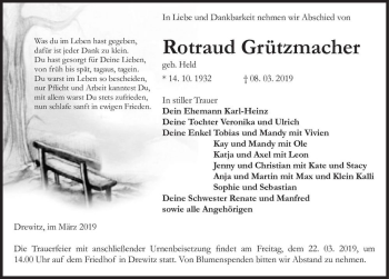 Traueranzeige von Rotraut Grützmacher (geb. Held)  von Magdeburger Volksstimme