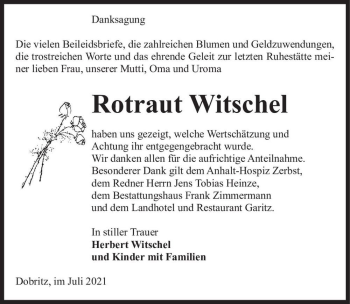 Traueranzeige von Rotraut Witschel  von Magdeburger Volksstimme