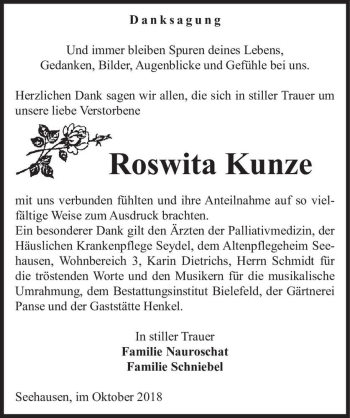 Traueranzeige von Rowita Kunze  von Magdeburger Volksstimme