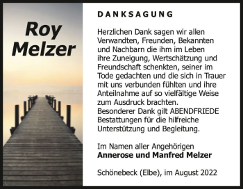 Traueranzeige von Roy Melzer  von Magdeburger Volksstimme