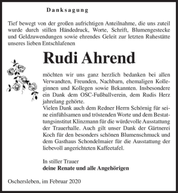 Traueranzeige von Rudi Ahrend  von Magdeburger Volksstimme