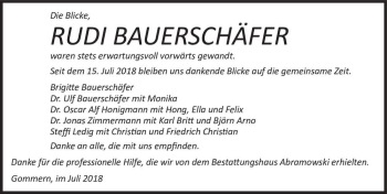 Traueranzeige von Rudi Bauerschäfer  von Magdeburger Volksstimme