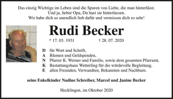 Traueranzeige von Rudi Becker  von Magdeburger Volksstimme