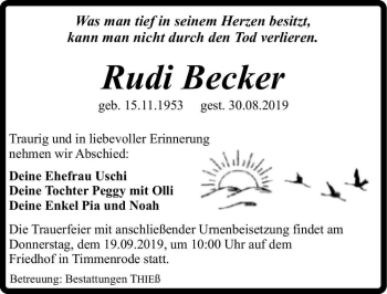 Traueranzeige von Rudi Becker  von Magdeburger Volksstimme