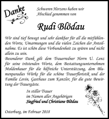 Traueranzeige von Rudi Blödau  von Magdeburger Volksstimme